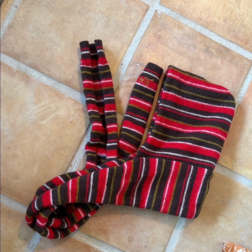 Damson Madder Stripe Tie Front Hood Scarf